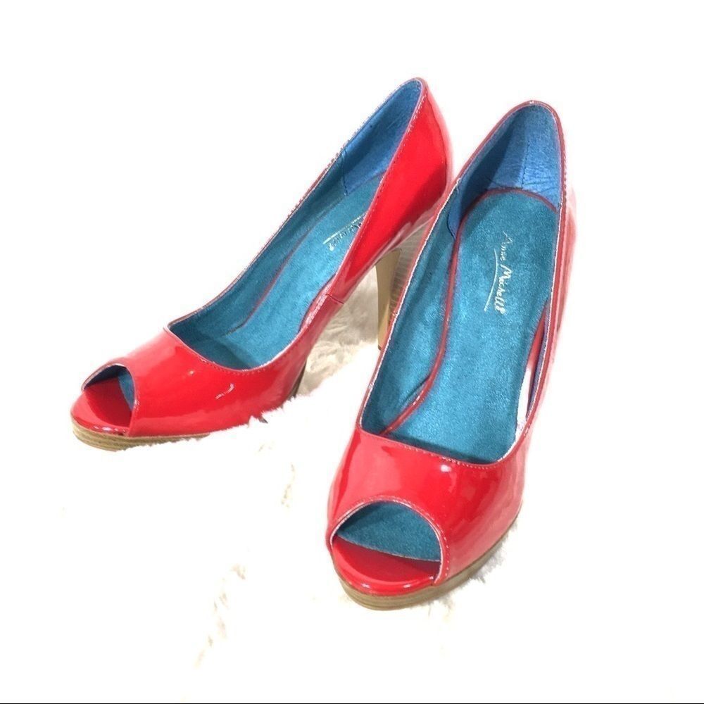 Red faux patent leather peeptoe pumps heels 8.5 NEW NIB platform shoes NWT